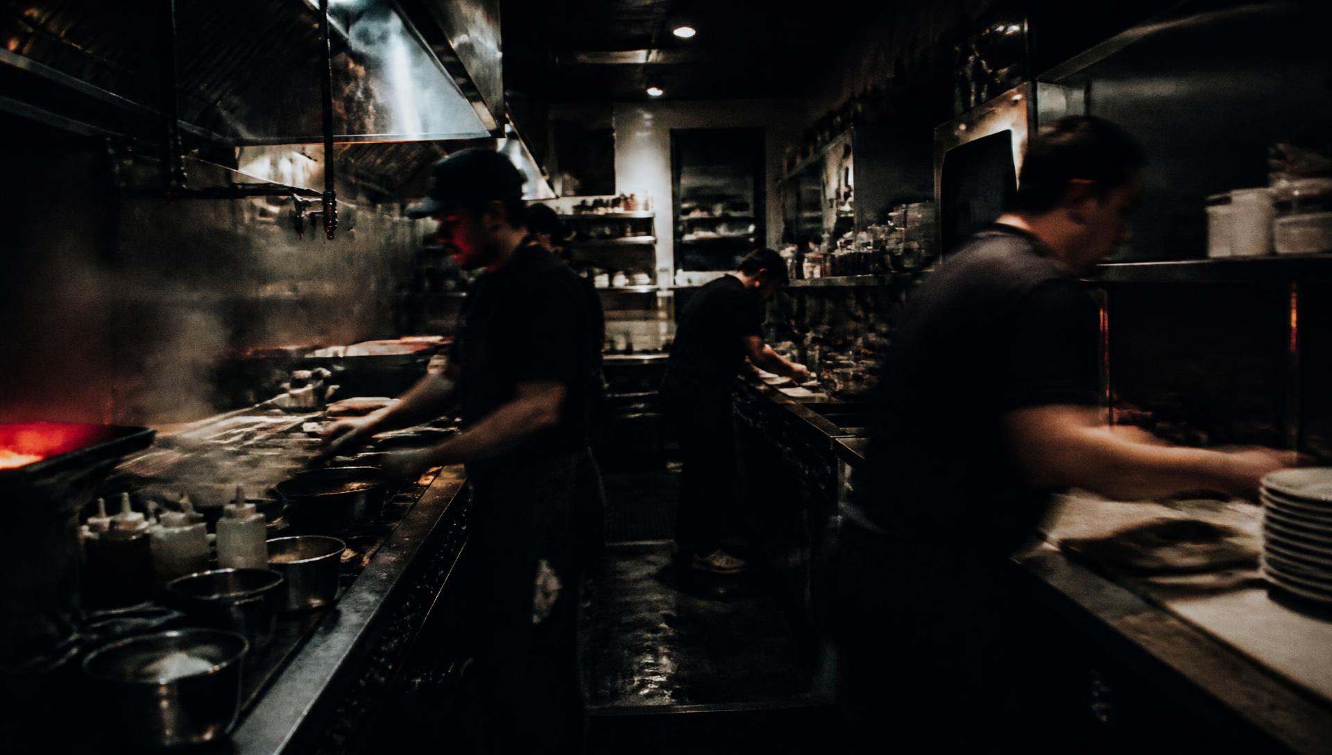Commercial restaurant kitchen after service